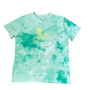 Nike Girls Youth T-Shirt Size Large Green Tie-Dye Yellow Palm Trees Sun Graphics